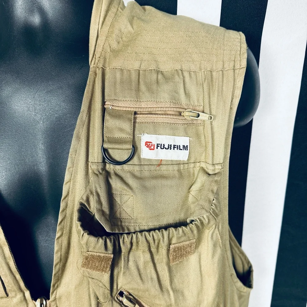 Fujifilm USA Vintage Photography Vest Cotton Tan Cargo Zip Pockets